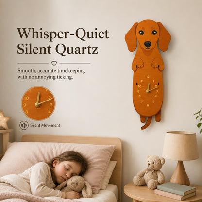 Whisper-quiet silent quartz dachshund wall clock in child's bedroom