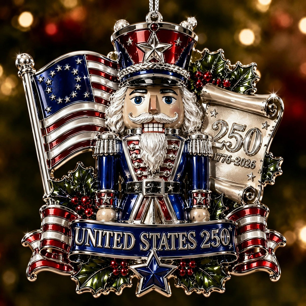 USA 250th anniversary Nutcracker patriotic Christmas ornament