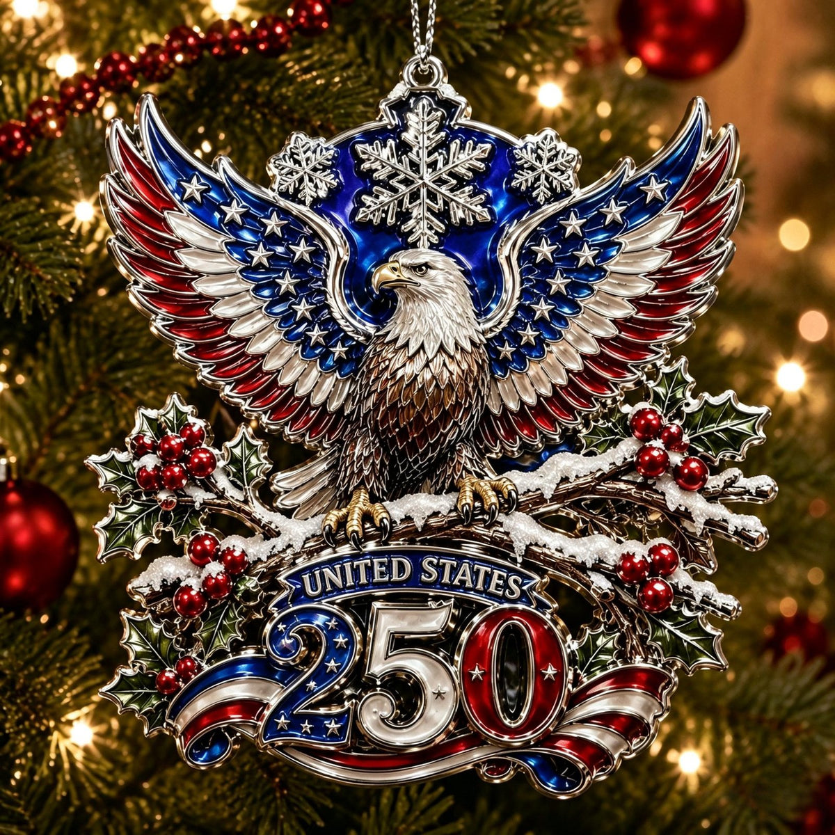 USA 250th anniversary Eagle of Freedom patriotic Christmas ornament