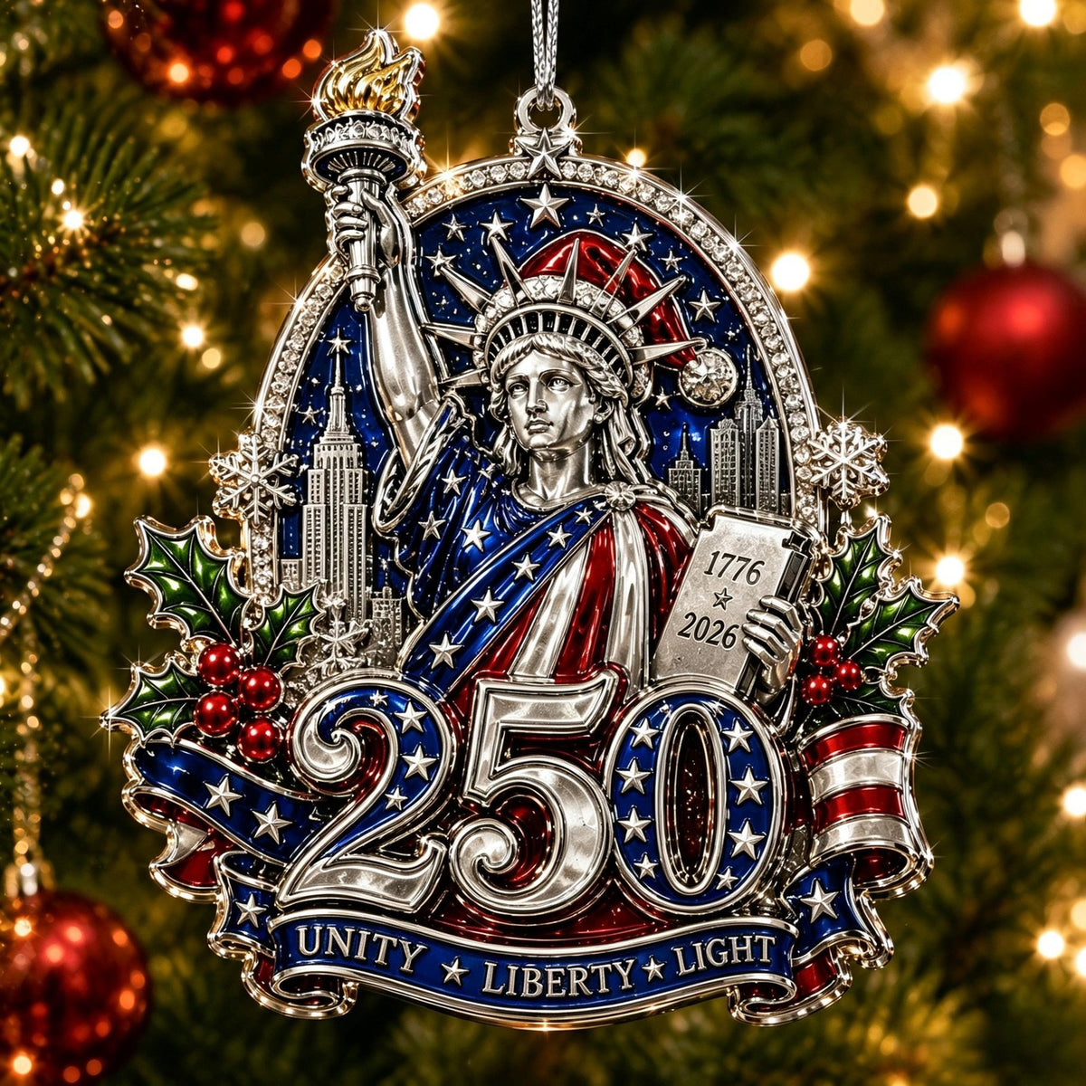 USA 250th anniversary Statue of Liberty Christmas patriotic Christmas ornament