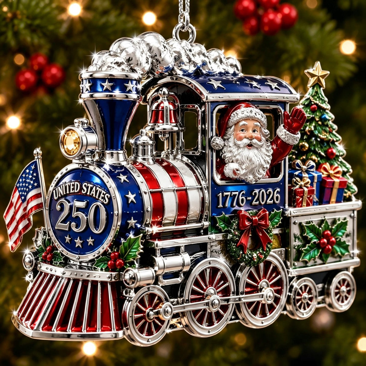 USA 250th anniversary 250 Christmas Train patriotic Christmas ornament