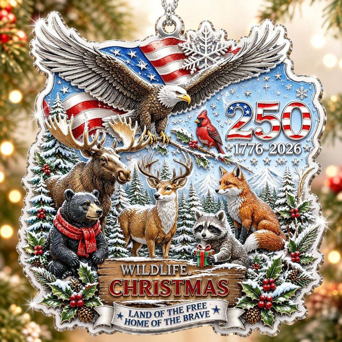 USA 250th anniversary Wildlife Christmas patriotic Christmas ornament