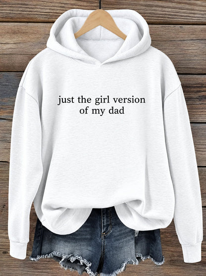 White dad-daughter slogan graphic hoodie with chest lettering