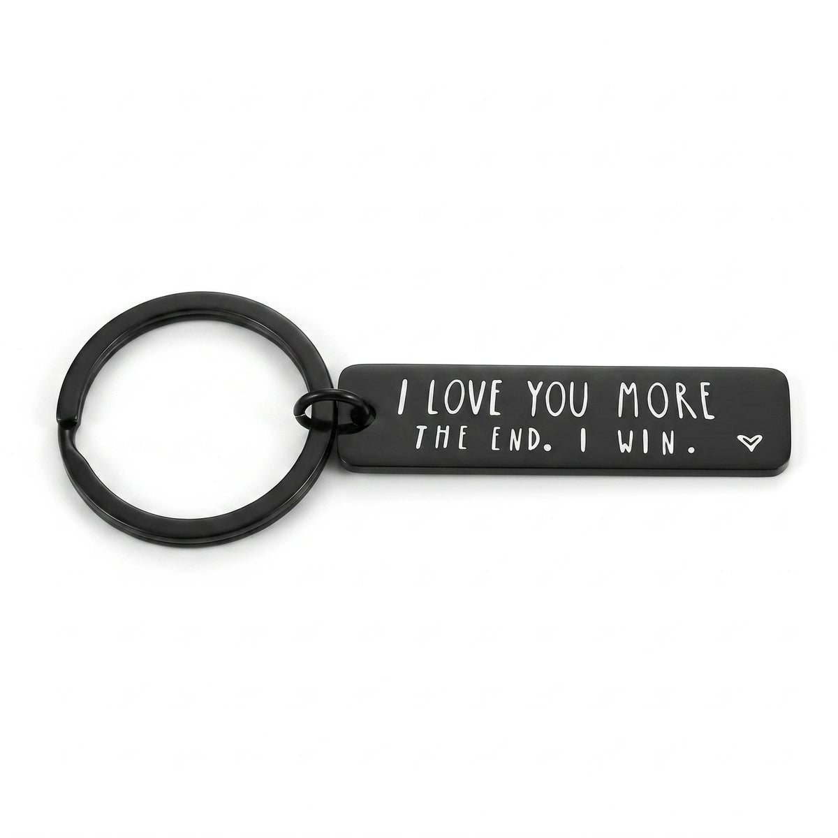 Black I Love You MORE engraved stainless steel keychain