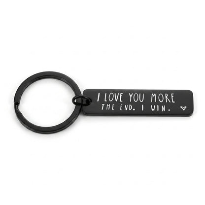 Black I Love You MORE engraved stainless steel keychain