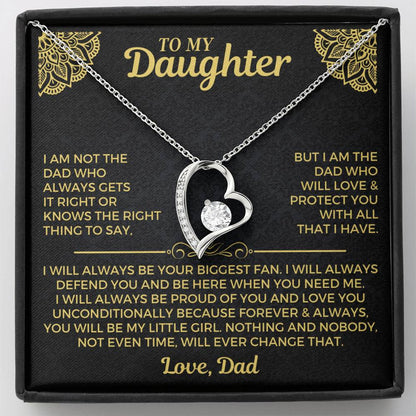 Daughter heart necklace in 14k white gold finish with Dad message card and two toned box