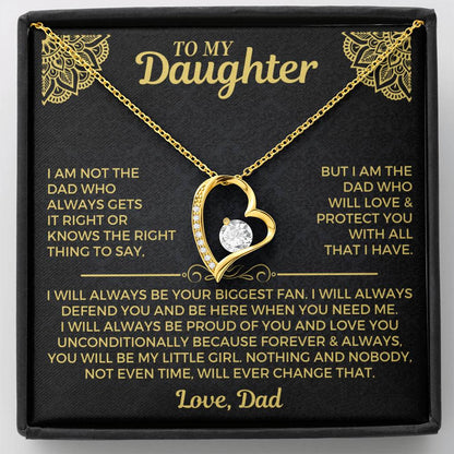 Daughter heart necklace in 18k yellow gold finish with Dad message card and two toned box