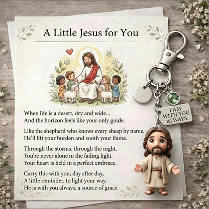 A Little Jesus For You keychain with poem card and birthstone charm