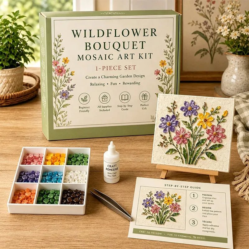 Wildflower bouquet sea glass mosaic art kit finished design