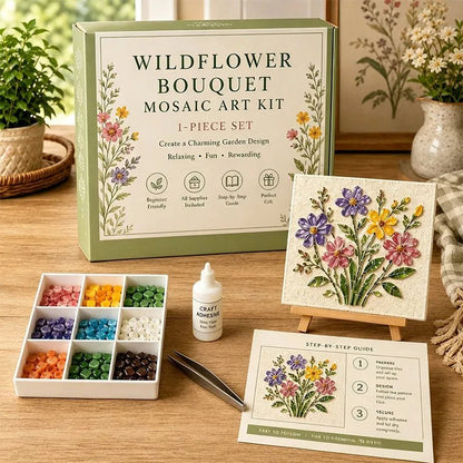 Wildflower bouquet sea glass mosaic art kit finished design