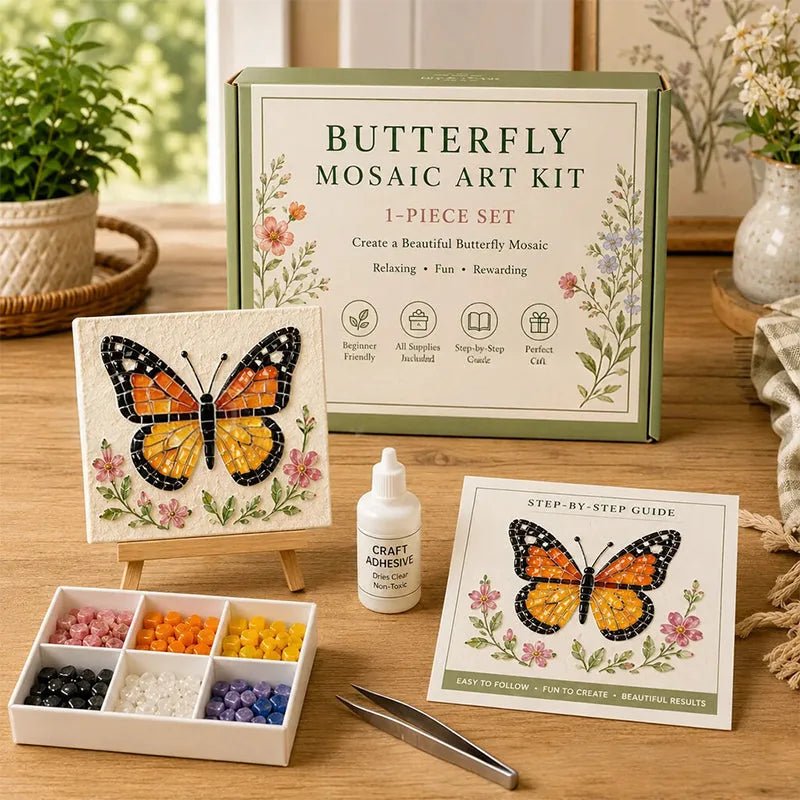 Butterfly sea glass mosaic art kit finished design