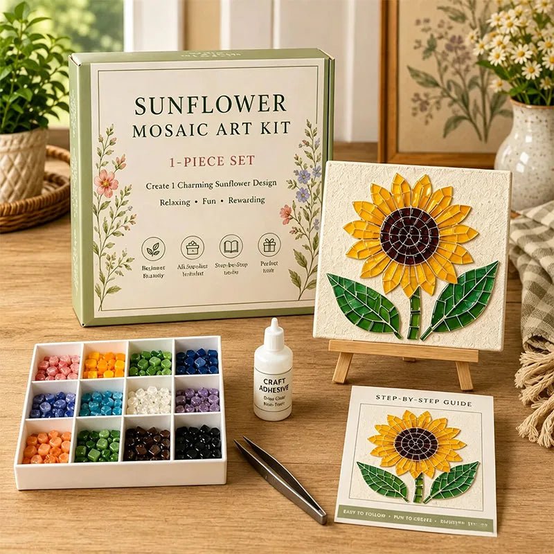 Sunflower sea glass mosaic art kit finished piece