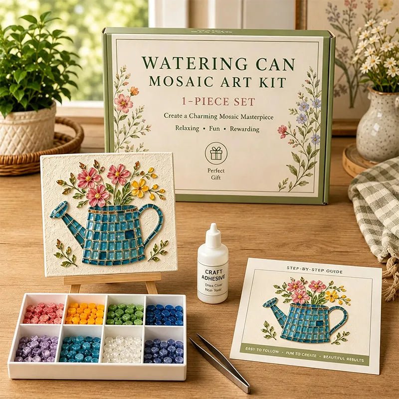 Watering Can sea glass mosaic art kit finished coastal art