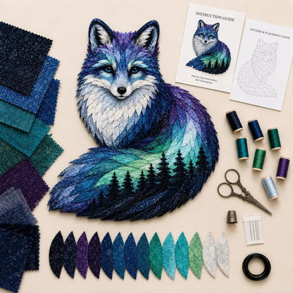 Arctic fox northern lights patchwork art kit with kit contents