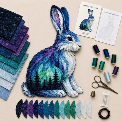 Snowshoe hare northern lights patchwork art kit with pattern guide