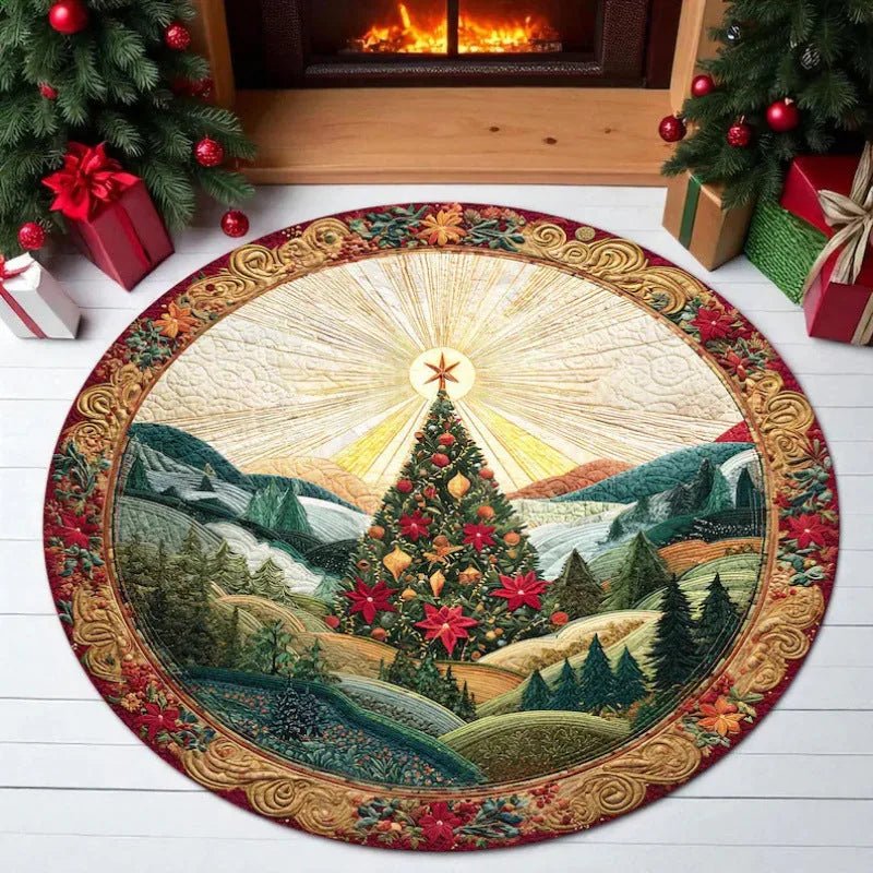 3D Christmas Santa illusion round rug Design G Christmas tree village