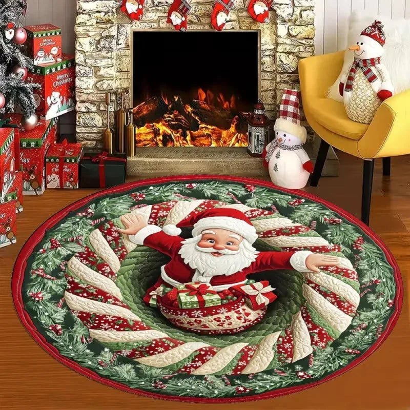 3D Christmas Santa illusion round rug Design A candy cane swirl