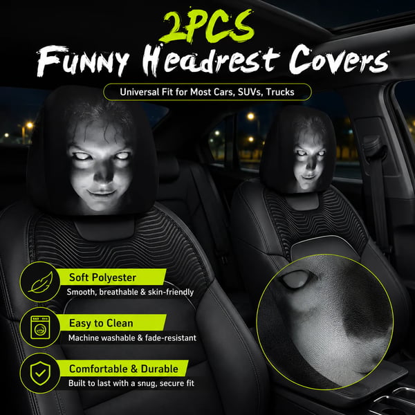 Spooky night glowing face car headrest covers 2pcs