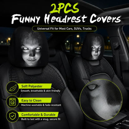 Spooky night glowing face car headrest covers 2pcs