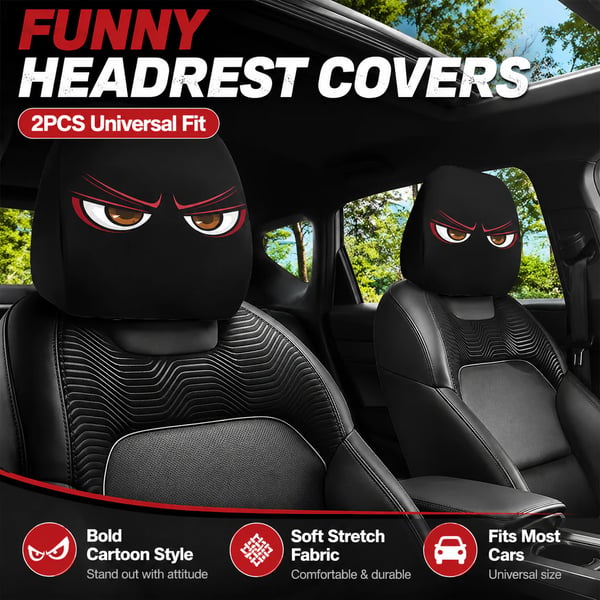 Angry eye funny car headrest covers 2pcs universal fit