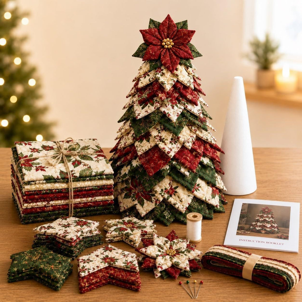 DIY 3D Quilted Christmas Tree Kit - Poinsettia Bloom style