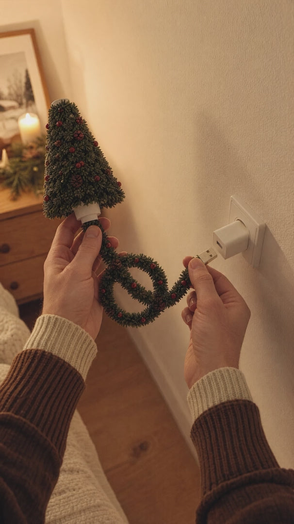 Plugging in the USB Christmas tree projector