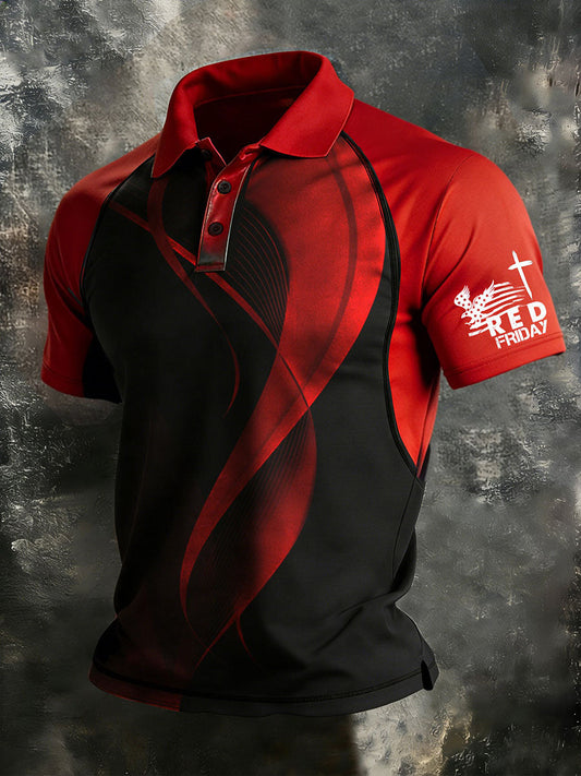 Black Red Wave R.E.D. Friday Polo Shirt - Remember Everyone Deployed
