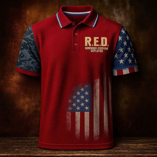 Camo Flag Sleeves R.E.D. Friday Polo Shirt - Remember Everyone Deployed