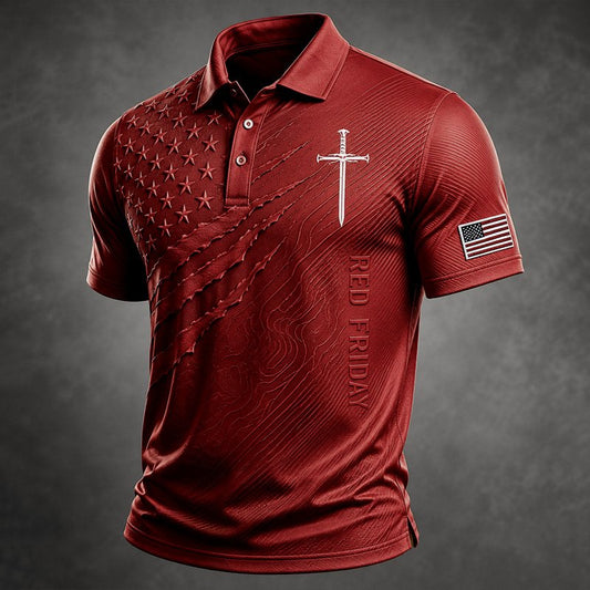 Crimson Emboss R.E.D. Friday Polo Shirt - Remember Everyone Deployed