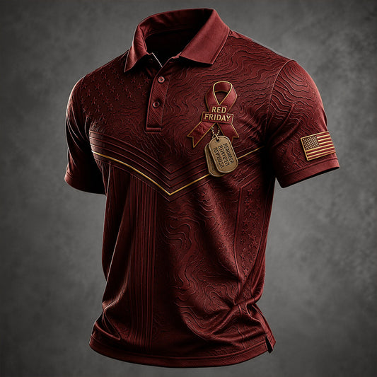 Dog Tag Ribbon R.E.D. Friday Polo Shirt - Remember Everyone Deployed