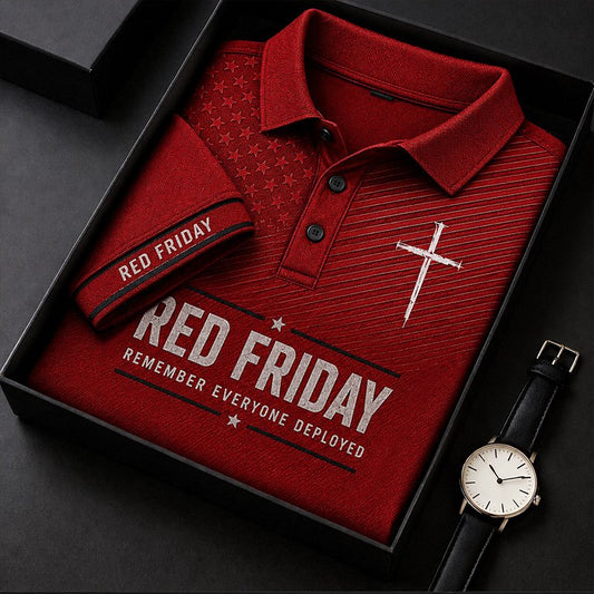 Pinstripe Cross R.E.D. Friday Polo Shirt - Remember Everyone Deployed