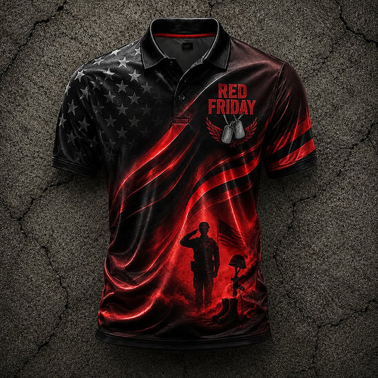 Saluting Soldier Flag R.E.D. Friday Polo Shirt - Remember Everyone Deployed