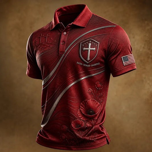 Men's R.E.D. Friday Tribute Polo Shirt - Shield Cross Poppy