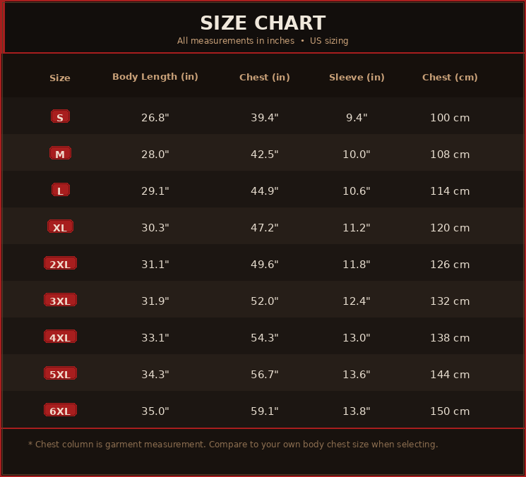 Men's Veteran Battlefield Art Print T-Shirt size chart